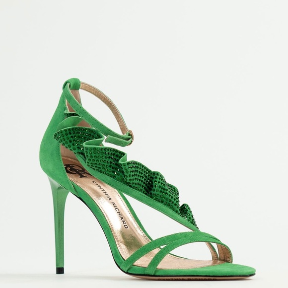 Cynthia Richard “Florence” Emerald Green Crystals Stiletto Heels Sandals -Size 8 - Picture 5 of 13
